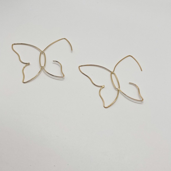 Large Gold Butterfly Hoop Earrings - Picture 8 of 9